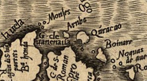 Map from 1562, Curaçao is depicted as Qúracao.